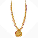 Ravishing Gold Plated Net Ruby Pendant Long Necklace