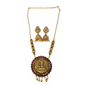 Antique Gold Plated Kemp Stones Lakshmi Pendant Necklace Set