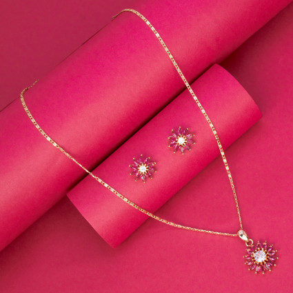 Gold Plated Floral Pendant Set