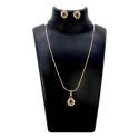 Simple Chain CZ Floral Emerald Pendant Set for Girls
