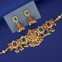 Antique Lakshmi Ruby Emerald CZ choker Necklace Set