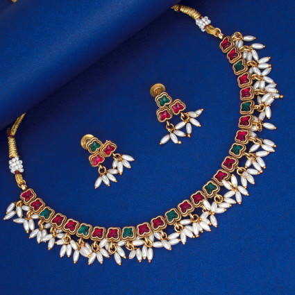 Multi-Colour Stone Antique Pearl Necklace Set