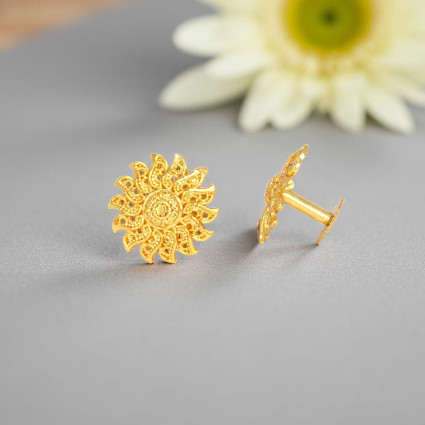 Stylish Gold Plated Sunflower Design Floral Studs