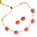Lotus Design Matte Gold-Plated Beads Chain Necklace Set