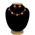 Lotus Design Matte Gold-Plated Beads Chain Necklace Set