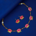Lotus Design Matte Gold-Plated Beads Chain Necklace Set