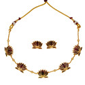 Lotus Design Matte Gold-Plated Beads Chain Necklace Set