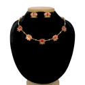 Lotus Design Matte Gold-Plated Beads Chain Necklace Set