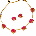 Lotus Design Matte Gold-Plated Beads Chain Necklace Set