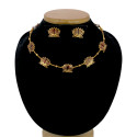 Lotus Design Matte Gold-Plated Beads Chain Necklace Set