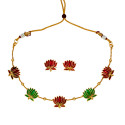 Lotus Design Matte Gold-Plated Beads Chain Necklace Set