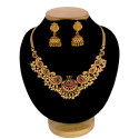 Big Paisley Antique Gold Plated Choker and Lakshmi Jhumkas
