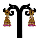 Small Antique Gold Plated Twin Peacock Stone Jhumkas