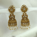 Small Antique Gold Plated Twin Peacock Stone Jhumkas