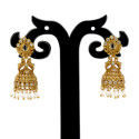 Small Antique Gold Plated Twin Peacock Stone Jhumkas