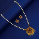 Antique Gold Plated Kemp Pendant Pearl Necklace Set
