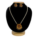 Antique Gold Plated Kemp Pendant Pearl Necklace Set