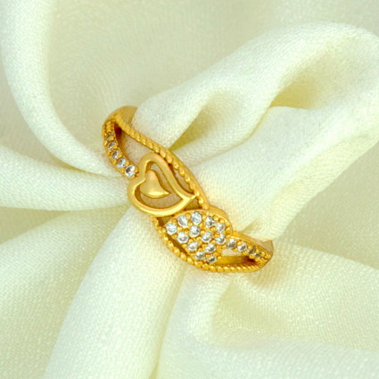 Elegant Gold Plated Adjustable CZ Heart Design Finger Ring