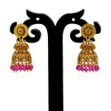 Traditional Antique Gold Plated Floral Jhumka Earrings