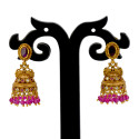 Small Antique Gold Plated Stone Jhumka For Girls