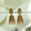 Small Antique Gold Plated Stone Jhumka For Girls
