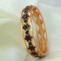 Contemporary Gold Plated Floral Enamel Stone Bangle