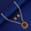 Gold Plated Kemp Pendant Double Layer Pearl Chain Set