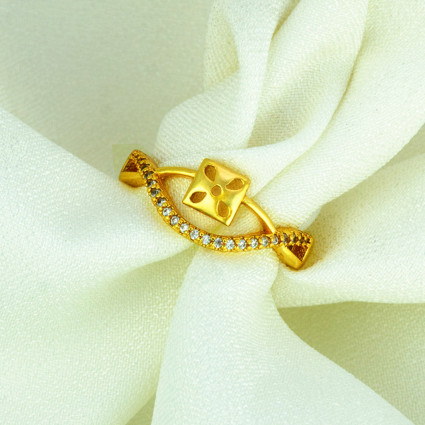 Gold Plated Square Cutout CZ Wave Adjustable Ring