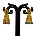 Small Antique Gold Plated Twin Peacock Stone Jhumka Earrings