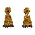 Small Antique Gold Plated Twin Peacock Stone Jhumka Earrings