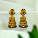 Small Antique Gold Plated Twin Peacock Stone Jhumka Earrings