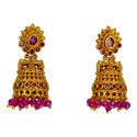 Small Antique Gold Plated Twin Peacock Stone Jhumka Earrings