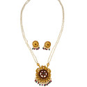 Gold Plated Kemp Pendant Double Layer Pearl Chain Set