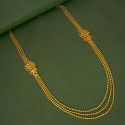 Gold Plated Three Strand Floral Double Side Mugappu Necklace