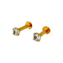 Gold Plated CZ Solitaire Second Stud Earrings
