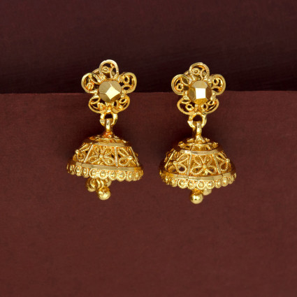 Small Gold Plated Floral Filigree Jhumka Earrings