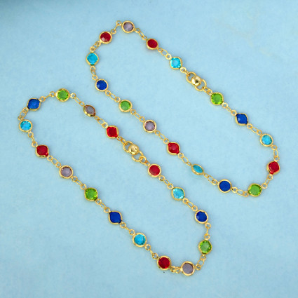 Trendy Gold Plated Multi-Coloured Stone Anklets