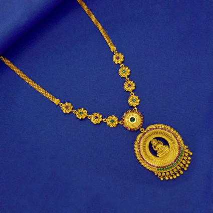 Antique Floral Semi-precious Stone Lakshmi Pendant Necklace