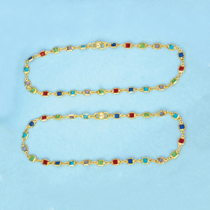 Gold-Plated Square-Cut Multicolour Stone Anklet