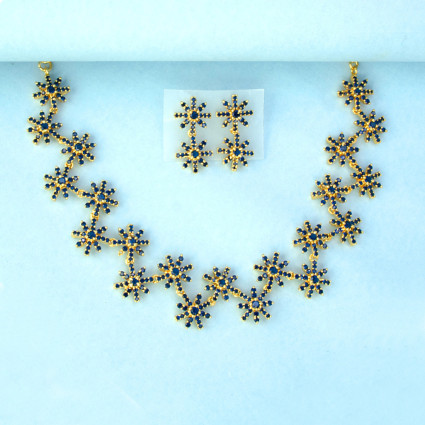 Semi-Precious Blue Sapphire Floral Necklace Set