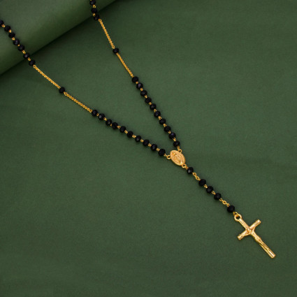Religious Black Crystal Rosary Cross Chain