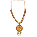 Antique Gold-Plated Ruby Circular Pendant Necklace