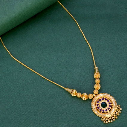 Matte Gold-Plated Ruby Stone Enamel Pendant Necklace