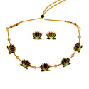 Matte Gold-Plated Beads Chain Lotus Necklace Set