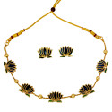 Matte Gold-Plated Beads Chain Lotus Necklace Set