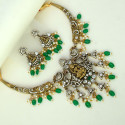 Antique Finish Lakshmi CZ Stone Pendant Necklace Set