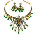 Antique Finish Lakshmi CZ Stone Pendant Necklace Set