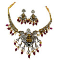 Antique Finish Lakshmi CZ Stone Pendant Necklace Set