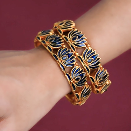 Trendy Matte Gold Plated Lotus Enamel Bangle