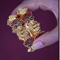 Elegant Matte Gold Plated Lakshmi Lotus Enamel Bangle